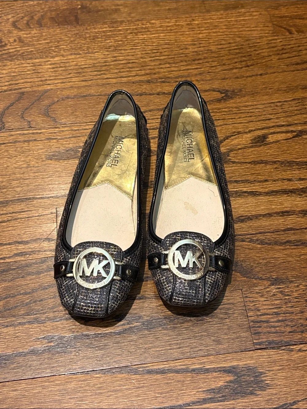Michael Kors Dark Brown Textured Logo Ballet Flats